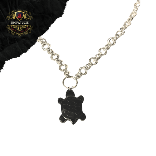 Natural Hematite Turtle Sterling Silver Necklace
