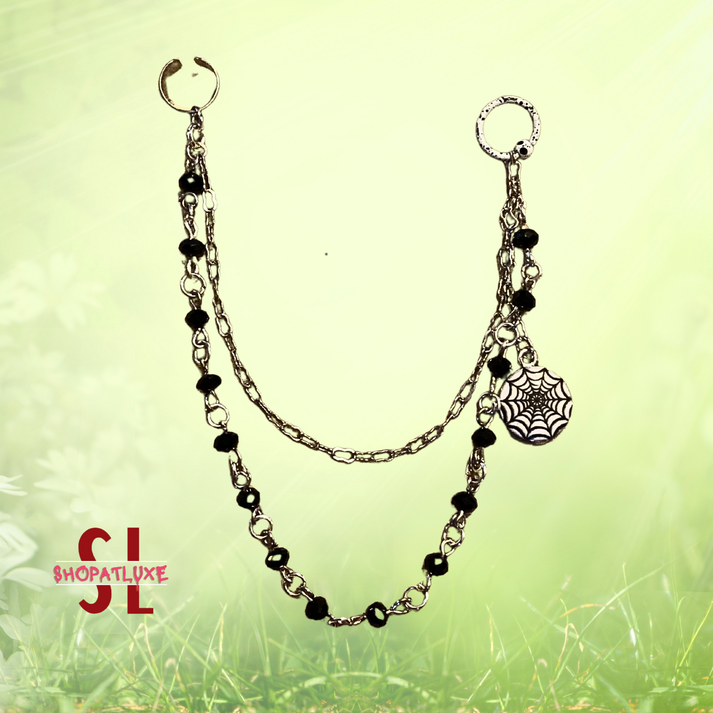 Crystal Beaded Ear Cuff And Captive Ring With Spider Charm