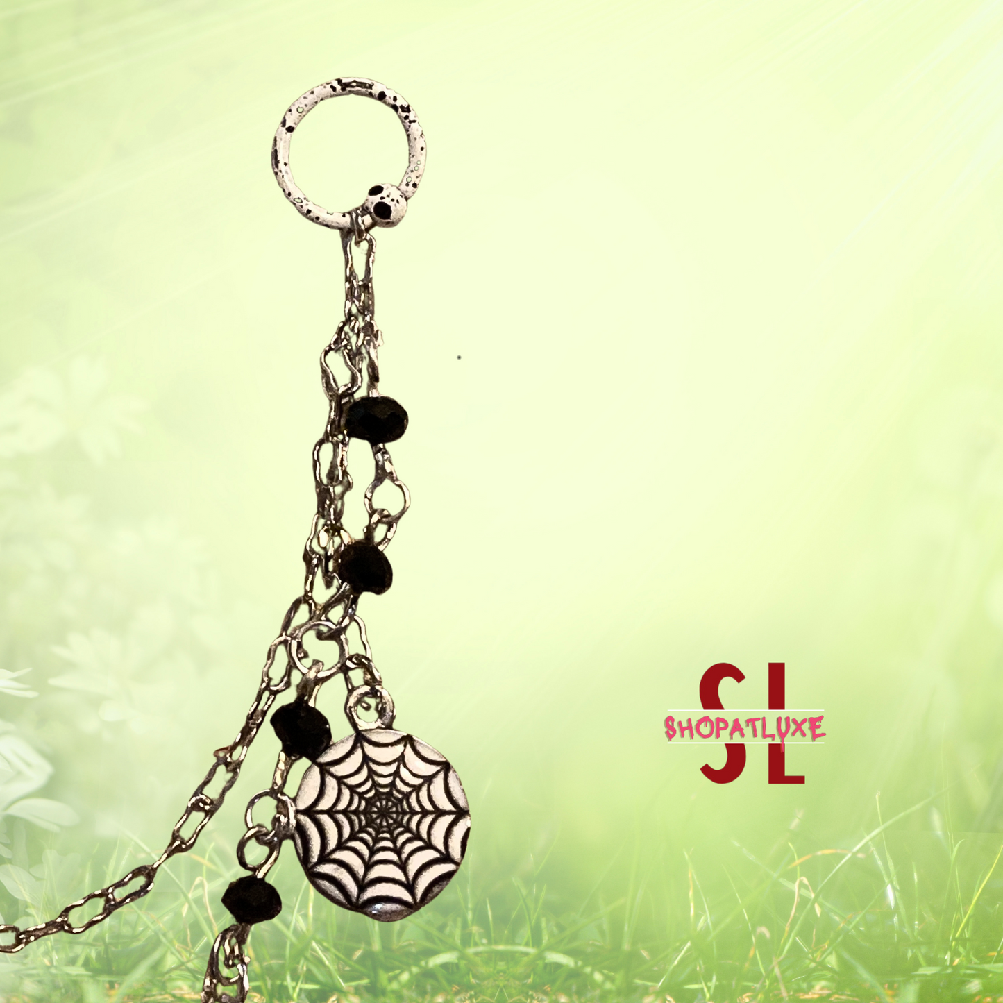 Crystal Beaded Ear Cuff And Captive Ring With Spider Charm