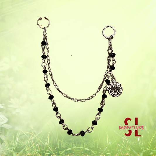 Crystal Beaded Ear Cuff And Captive Ring With Spider Charm