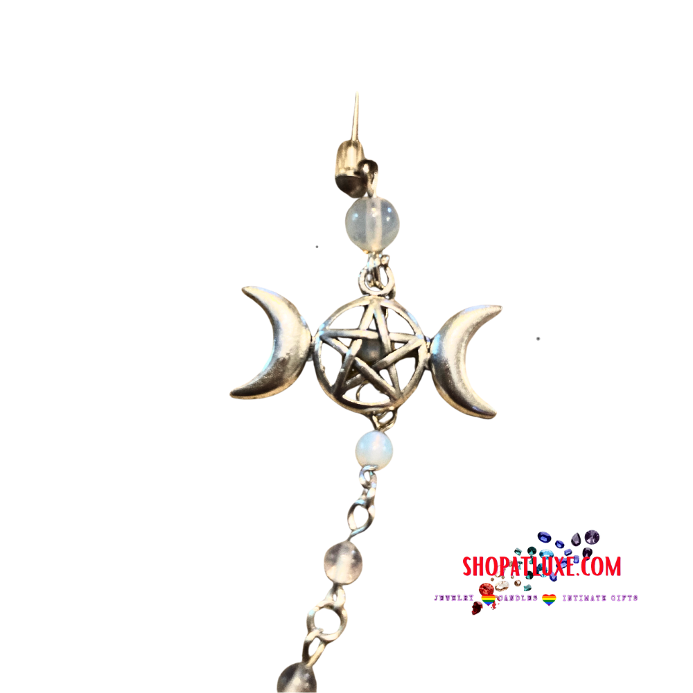 Triple Moon Goddess Moonstone Helix Barbell Ear Cuff
