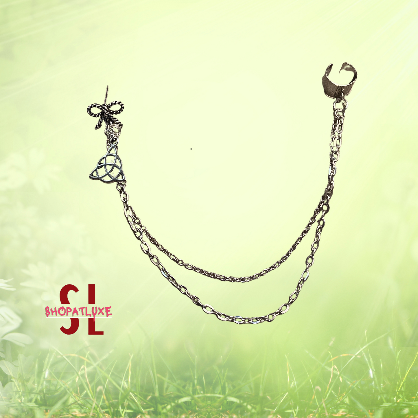 Triquetra (Celtic Knot) Charm With Ear Cuff And Chain