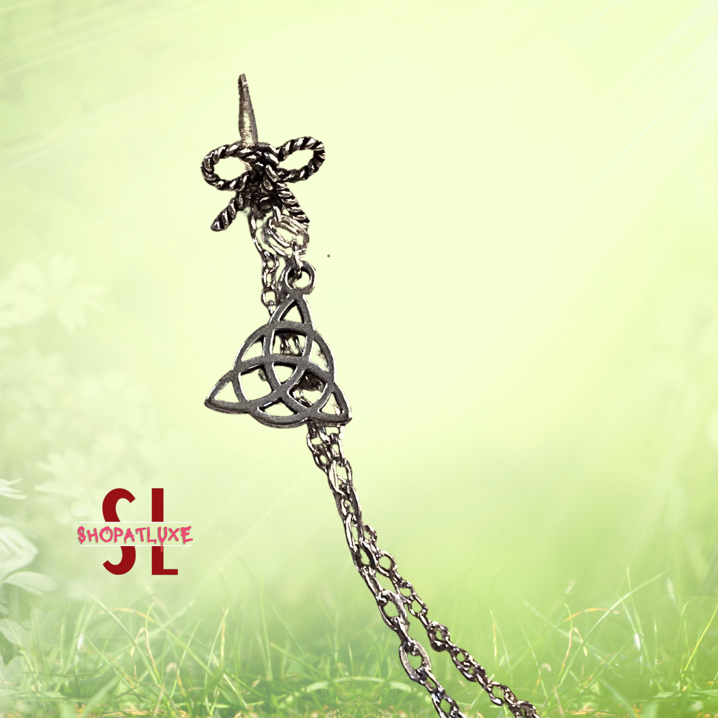 Triquetra (Celtic Knot) Charm With Ear Cuff And Chain