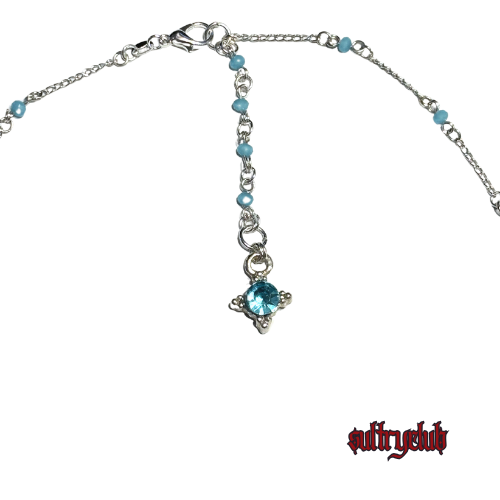 TURQUOISE CRYSTAL HAND BEADED LARIAT NECKLACE