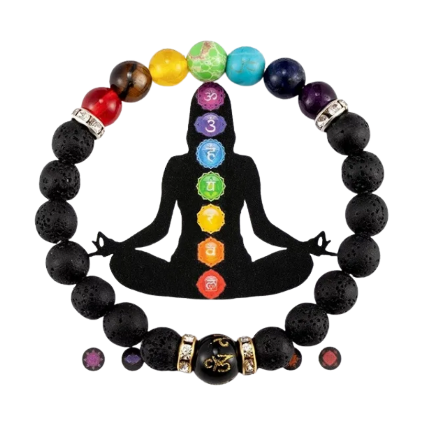 Chakras Volcanic Lava Beaded Bracelet With Omni Padre Bead