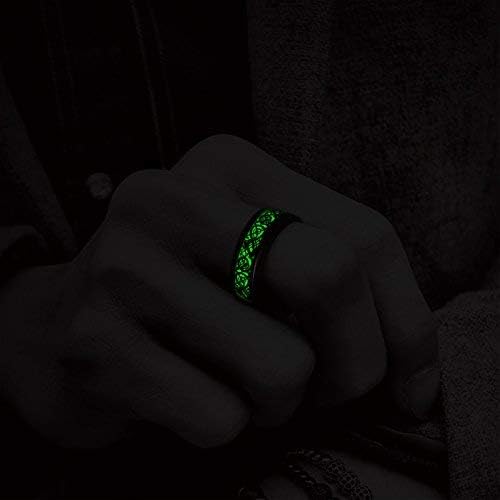 King Will DRAGON Mens Celtic Dragon Titanium Stainless Steel Ring Blue/Black/Green/Red Carbon Fibre Luminou Glow Celtic Dragon Titanium Stainless Steel Ring 7mm 8mm 9mm Zircon Polished Beveled Edge and Black Plated Wedding Band mens