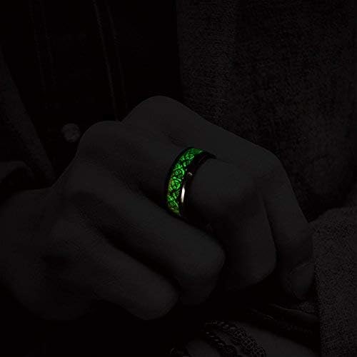 King Will DRAGON Mens Celtic Dragon Titanium Stainless Steel Ring Blue/Black/Green/Red Carbon Fibre Luminou Glow Celtic Dragon Titanium Stainless Steel Ring 7mm 8mm 9mm Zircon Polished Beveled Edge and Black Plated Wedding Band mens