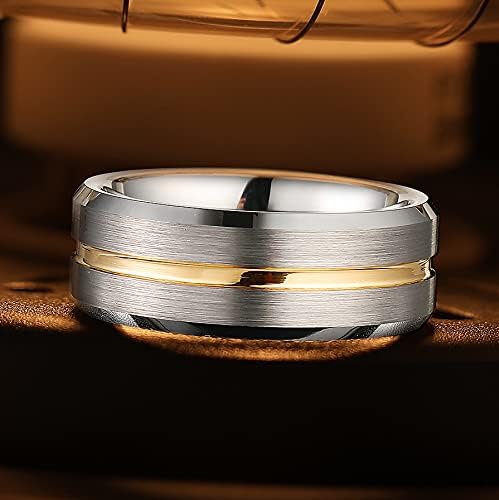 King Will 8mm Men's Tungsten Carbide Silver/Gold/Rose Gold Ring Gold Domed High Polished/Grooved/Faceted/Sandstone Sticker Inlay Step Edge Comfort Fit Wedding Ring