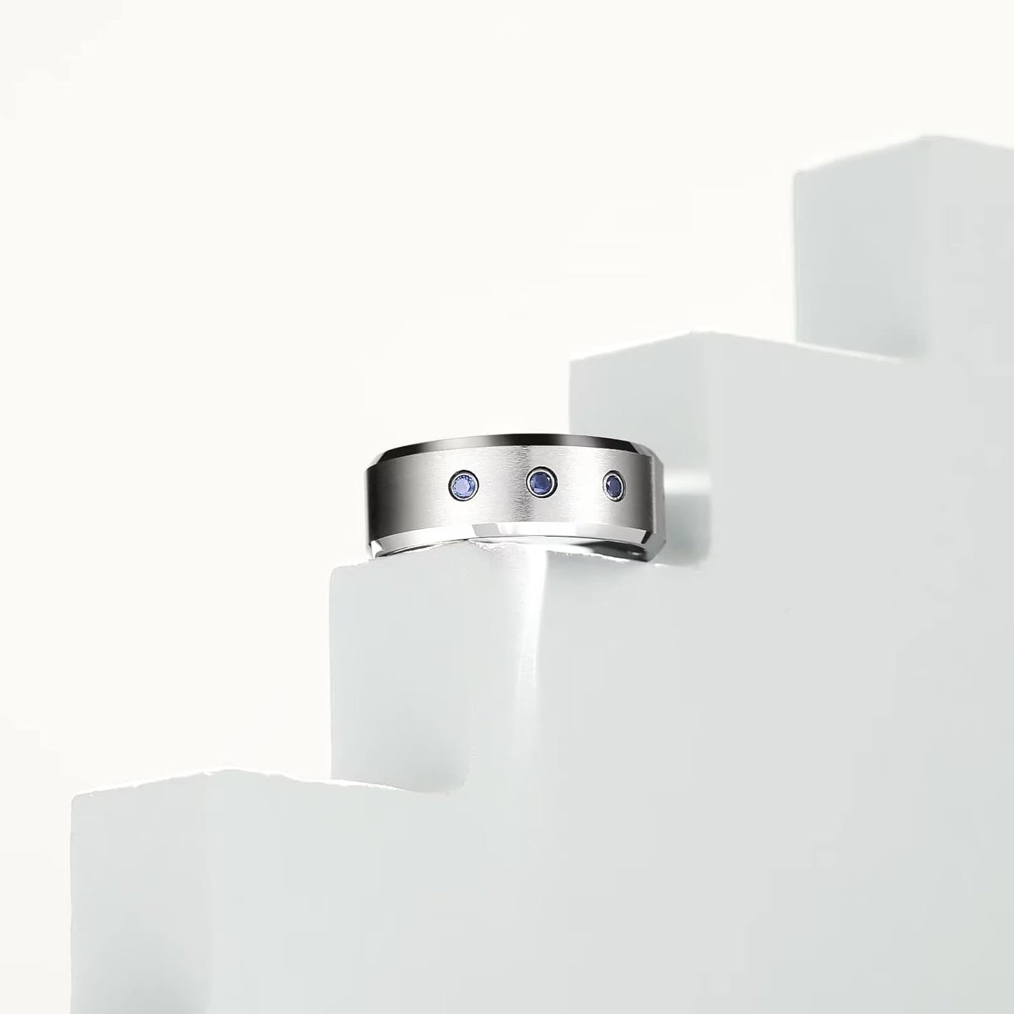 King Will GEM Mens 8mm Black Polished Finish Tungsten Carbide Ring Cubic Zircon Stones Flat Style