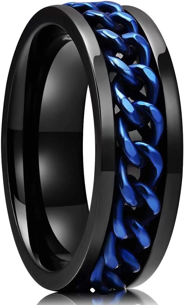 King Will Intertwine 8mm Spinner Ring Stainless Steel Fidget Ring Anxiety Ring for Men Black/Blue/Silver/Gold Fidget Anxiety Ring