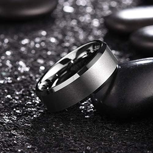 King Will Basic 6mm 7mm 8mm 9mm 10mm Men Wedding Black/Silver Tungsten Ring Matte Finish Beveled Polished Edge Comfort Fit