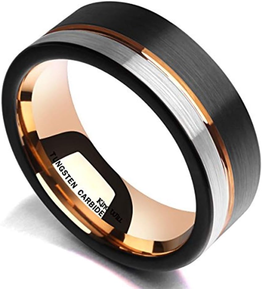 King Will LOOP Mens Women Tungsten Carbide Wedding Band 6mm/8mm Rose Gold Line Ring Black Silver Blue Brushed Gold Groove Tungsten rings Comfort Fit