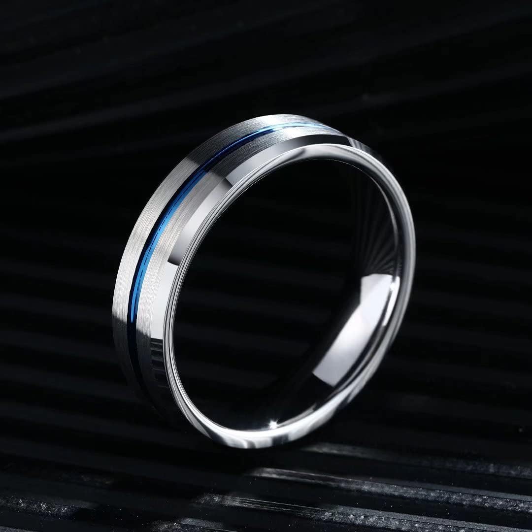 King Will 6mm 7mm 8mm Groove Tungsten Carbide Wedding Ring for Men Black/Silver/Rainbow/Rose Gold/Red/Brown/Blue Thin Groove Center Tungsten Wedding Band Matte Finish