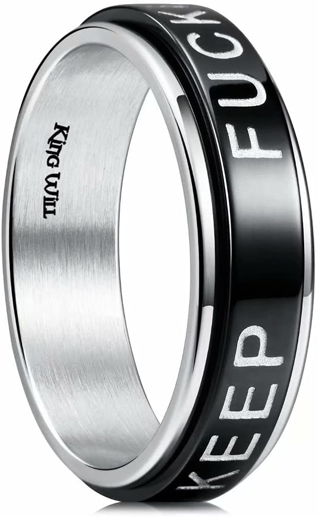 King Will 6mm 7mm 8mm Silver Black Stainless Steel Ring Spinner Ring Anxiety Relief Wedding Ring For Men Women Forest Elk Deer Family/Moon Star/Skull Head/Evil Eye/Poker Pattern