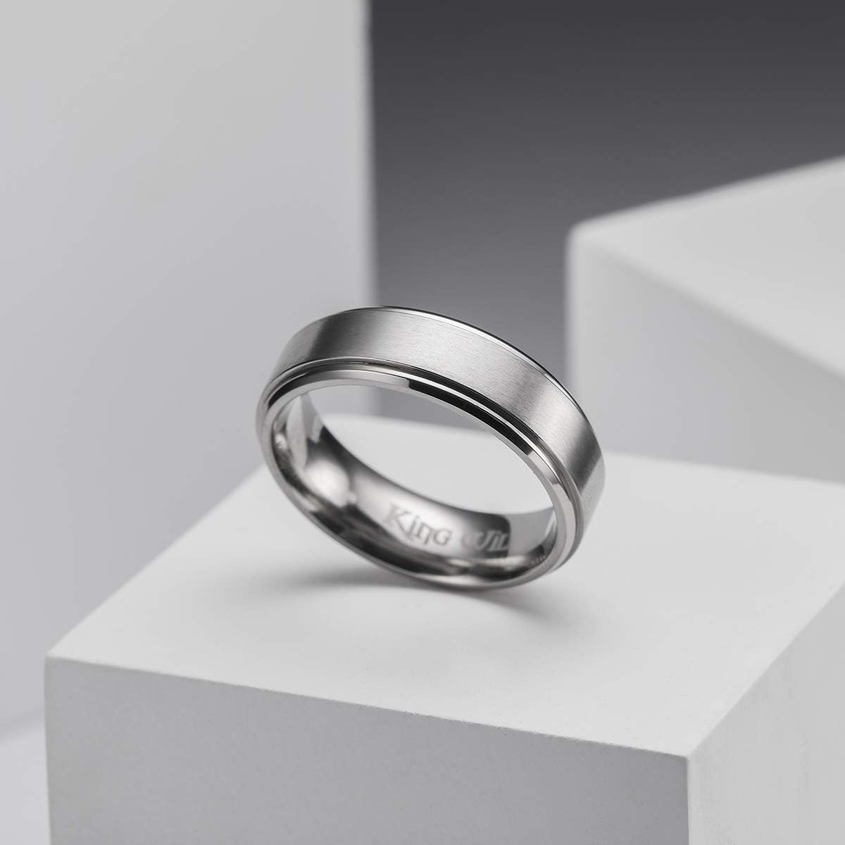 King Will Basic Tungsten Ring for Men 6mm 7mm 8mm 9mm 10mm Silver Blue Tungsten Wedding Band Matte Brushed Finish Comfort Fit