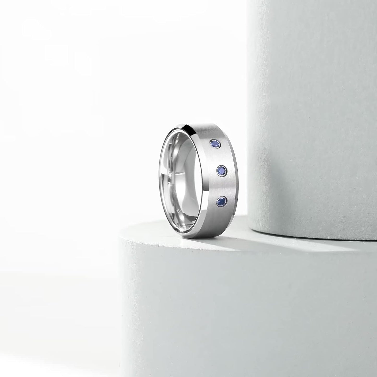 King Will GEM Mens 8mm Black Polished Finish Tungsten Carbide Ring Cubic Zircon Stones Flat Style