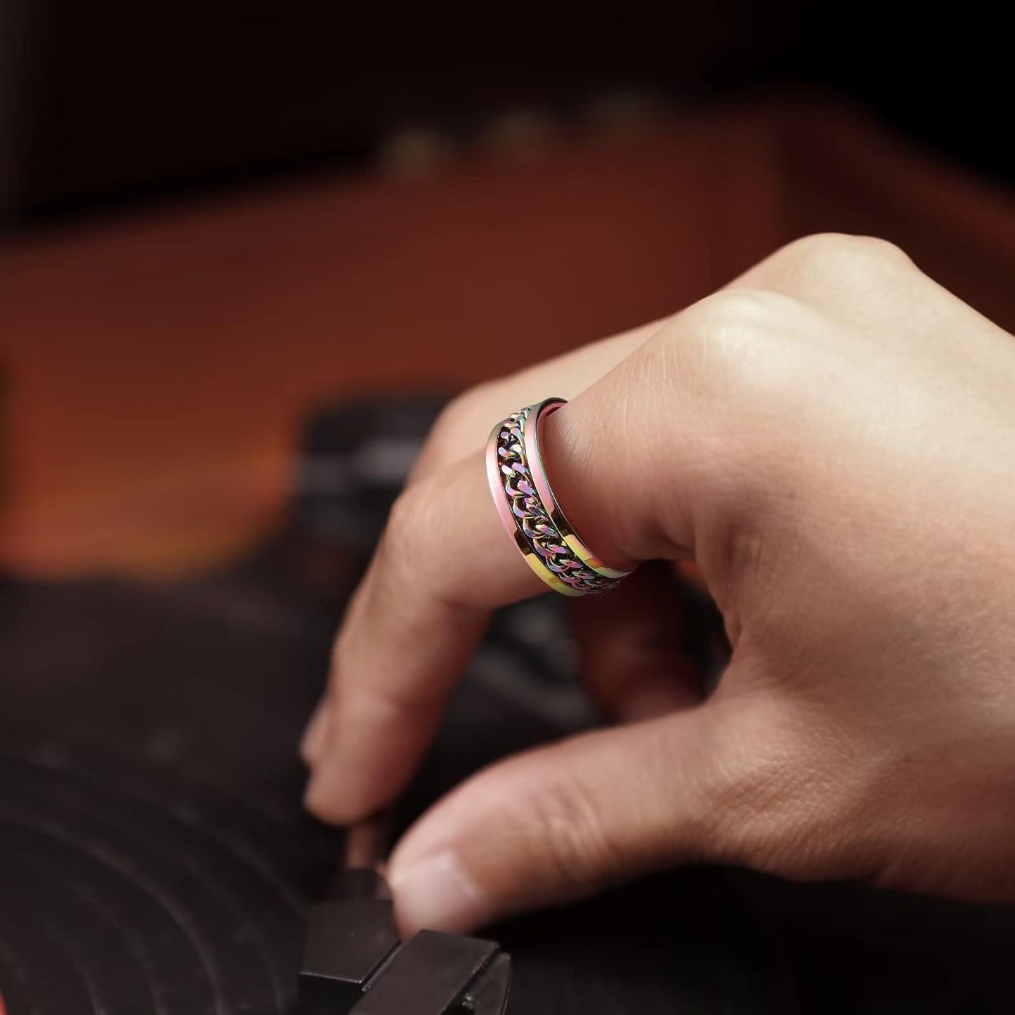 King Will Intertwine 8mm Spinner Ring Stainless Steel Fidget Ring Anxiety Ring for Men Black/Blue/Silver/Gold Fidget Anxiety Ring