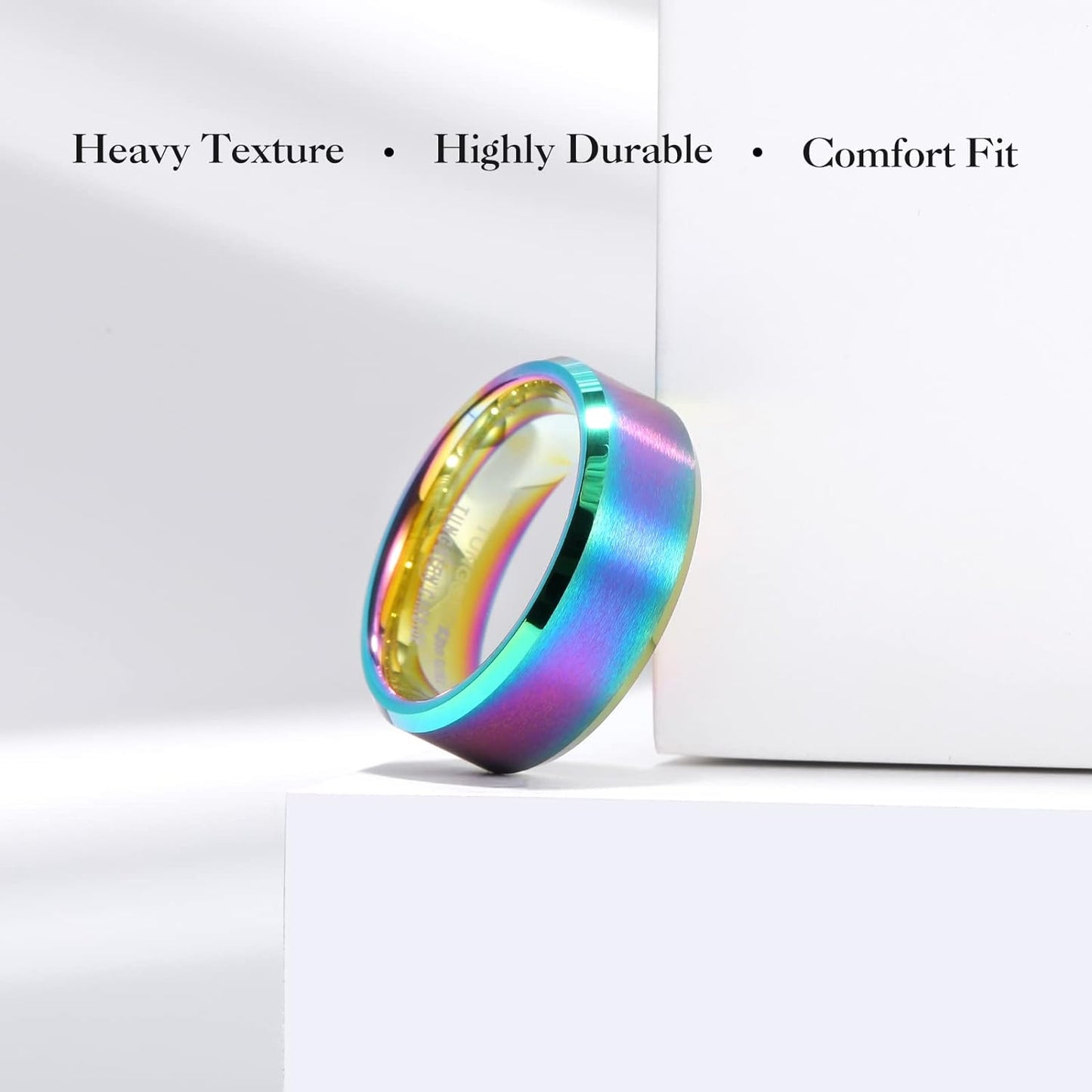 King Will Basic Unisex Silver/Black/Blue/Rose Gold/Gold/Purple Tungsten Carbide Matte Polished Finish Wedding Beveled Edge Engagement Band Ring for Men Women