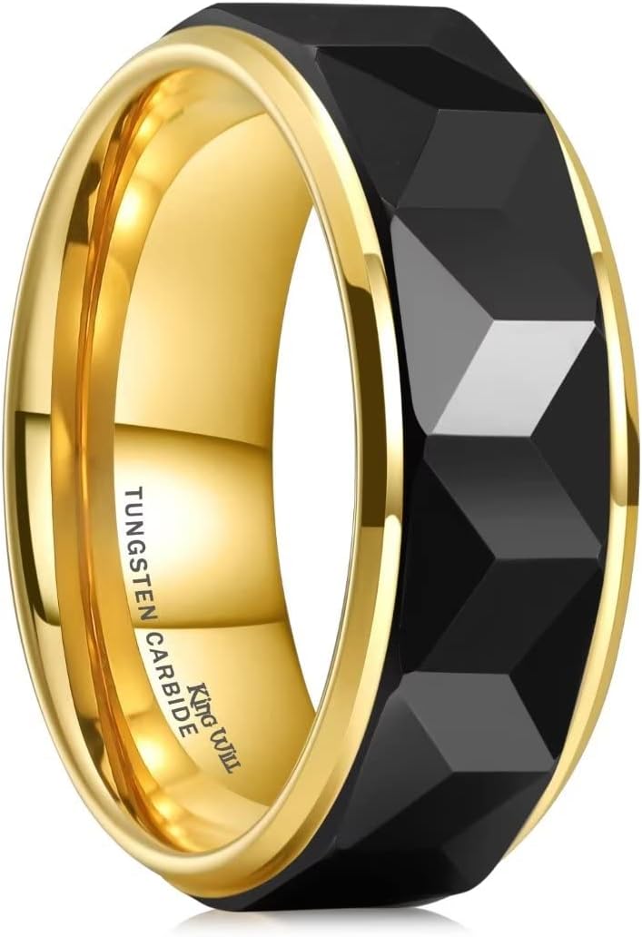 King Will 8mm Men's Tungsten Carbide Silver/Gold/Rose Gold Ring Gold Domed High Polished/Grooved/Faceted/Sandstone Sticker Inlay Step Edge Comfort Fit Wedding Ring