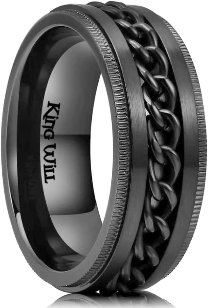 King Will Intertwine 8mm Spinner Ring Stainless Steel Fidget Ring Anxiety Ring for Men Black/Blue/Silver/Gold Fidget Anxiety Ring