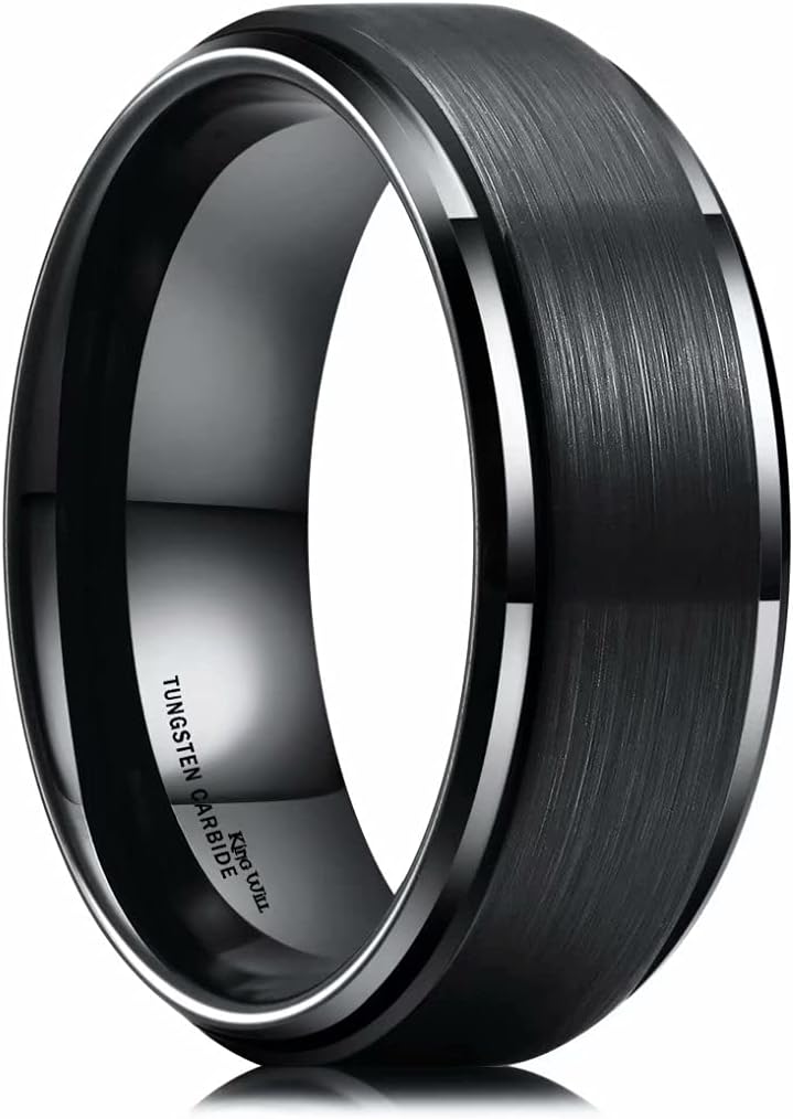King Will Basic Tungsten Ring for Men 6mm 7mm 8mm 9mm 10mm Silver Blue Tungsten Wedding Band Matte Brushed Finish Comfort Fit
