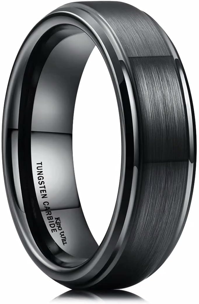 King Will Basic Tungsten Ring for Men 6mm 7mm 8mm 9mm 10mm Silver Blue Tungsten Wedding Band Matte Brushed Finish Comfort Fit