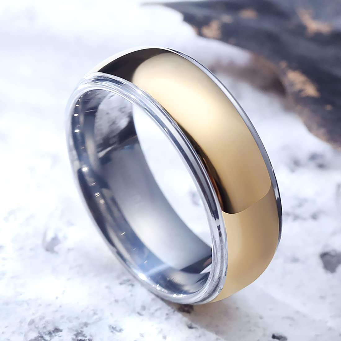 King Will 8mm Men's Tungsten Carbide Silver/Gold/Rose Gold Ring Gold Domed High Polished/Grooved/Faceted/Sandstone Sticker Inlay Step Edge Comfort Fit Wedding Ring