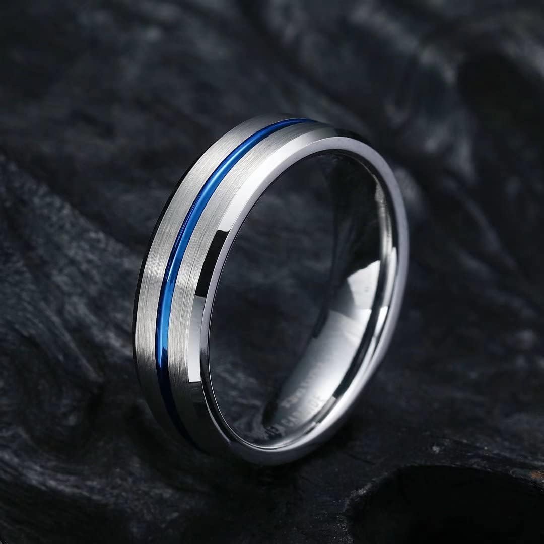 King Will 6mm 7mm 8mm Groove Tungsten Carbide Wedding Ring for Men Black/Silver/Rainbow/Rose Gold/Red/Brown/Blue Thin Groove Center Tungsten Wedding Band Matte Finish