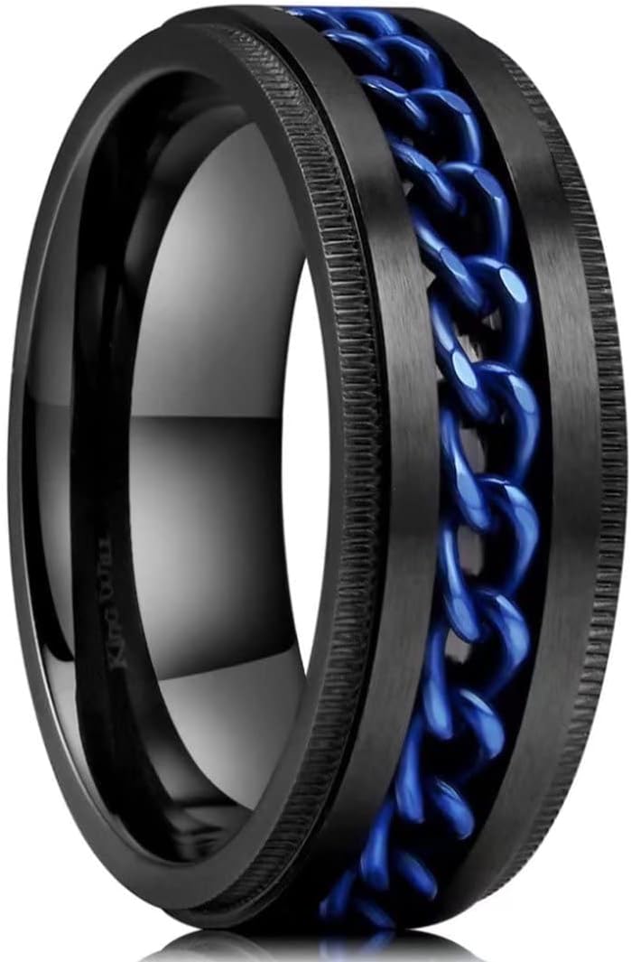 King Will Intertwine 8mm Spinner Ring Stainless Steel Fidget Ring Anxiety Ring for Men Black/Blue/Silver/Gold Fidget Anxiety Ring