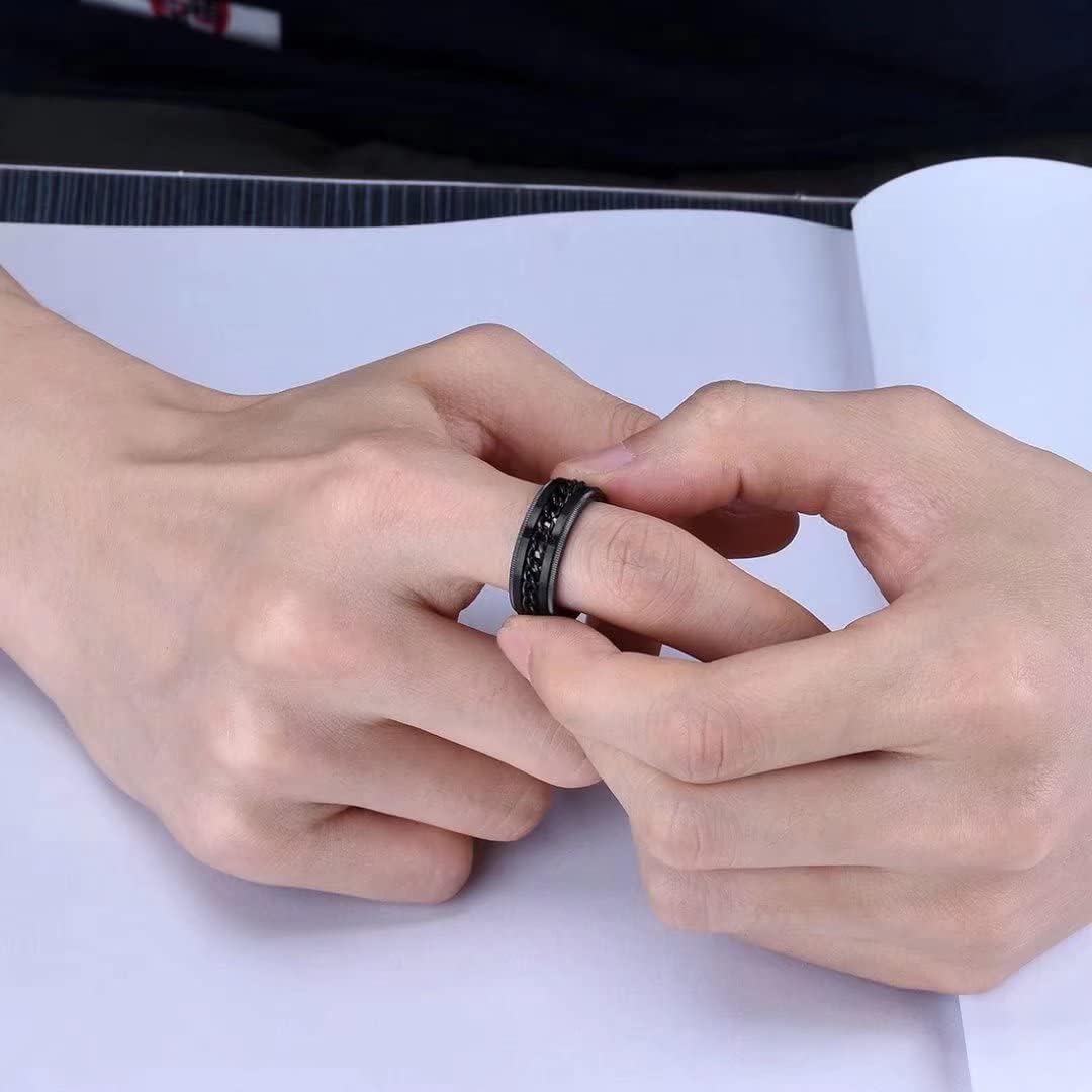 King Will Intertwine 8mm Spinner Ring Stainless Steel Fidget Ring Anxiety Ring for Men Black/Blue/Silver/Gold Fidget Anxiety Ring