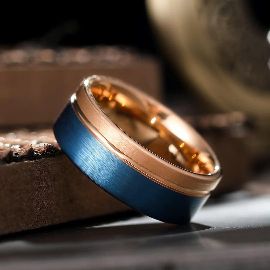 King Will LOOP Mens Women Tungsten Carbide Wedding Band 6mm/8mm Rose Gold Line Ring Black Silver Blue Brushed Gold Groove Tungsten rings Comfort Fit