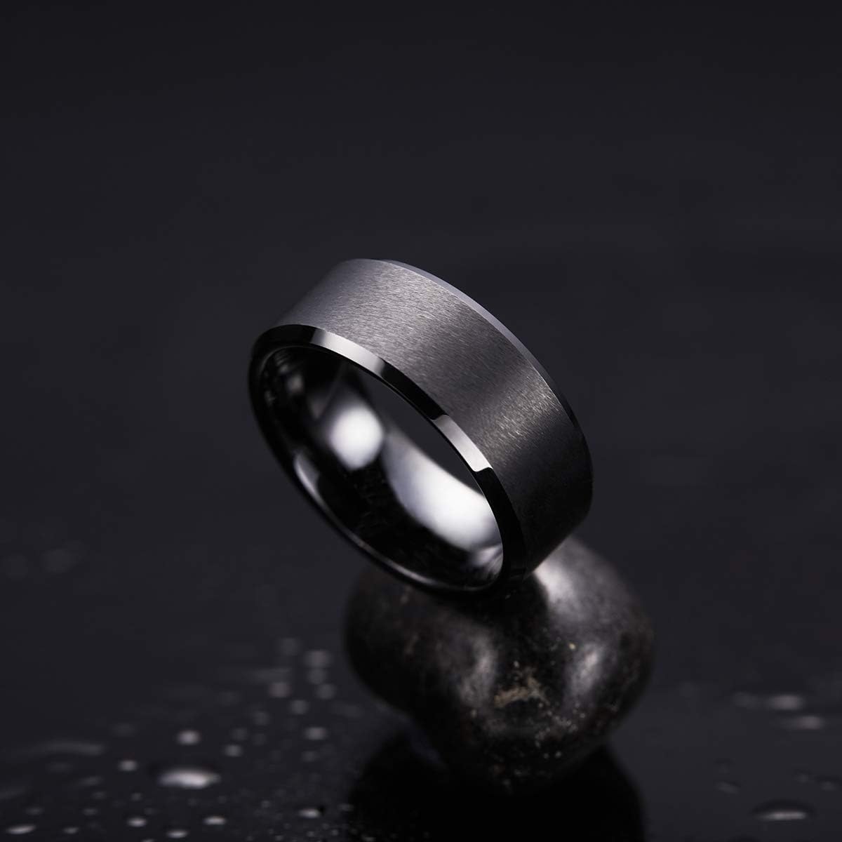 King Will Basic 6mm 7mm 8mm 9mm 10mm Men Wedding Black/Silver Tungsten Ring Matte Finish Beveled Polished Edge Comfort Fit