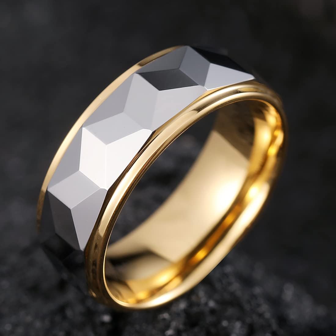 King Will 8mm Men's Tungsten Carbide Silver/Gold/Rose Gold Ring Gold Domed High Polished/Grooved/Faceted/Sandstone Sticker Inlay Step Edge Comfort Fit Wedding Ring