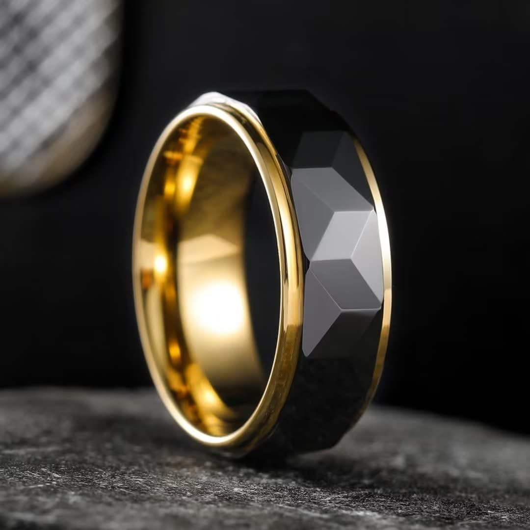 King Will 8mm Men's Tungsten Carbide Silver/Gold/Rose Gold Ring Gold Domed High Polished/Grooved/Faceted/Sandstone Sticker Inlay Step Edge Comfort Fit Wedding Ring