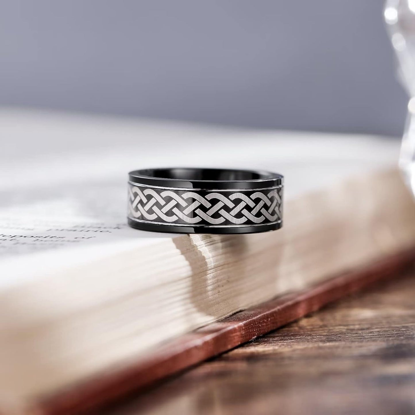 King Will Silver Black Celtic Knot/Greek Key Tungsten Wedding Rings Two Grooves Edge Laser Polished Celtic Knot/Greek Key Center and Matte Brushed Surface Wedding Band for Men Women