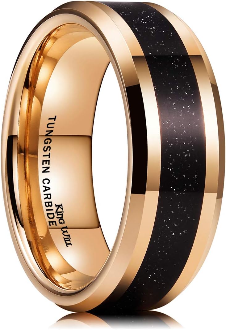King Will 8mm Men's Tungsten Carbide Silver/Gold/Rose Gold Ring Gold Domed High Polished/Grooved/Faceted/Sandstone Sticker Inlay Step Edge Comfort Fit Wedding Ring
