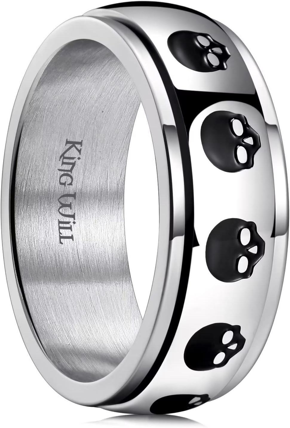 King Will 6mm 7mm 8mm Silver Black Stainless Steel Ring Spinner Ring Anxiety Relief Wedding Ring For Men Women Forest Elk Deer Family/Moon Star/Skull Head/Evil Eye/Poker Pattern