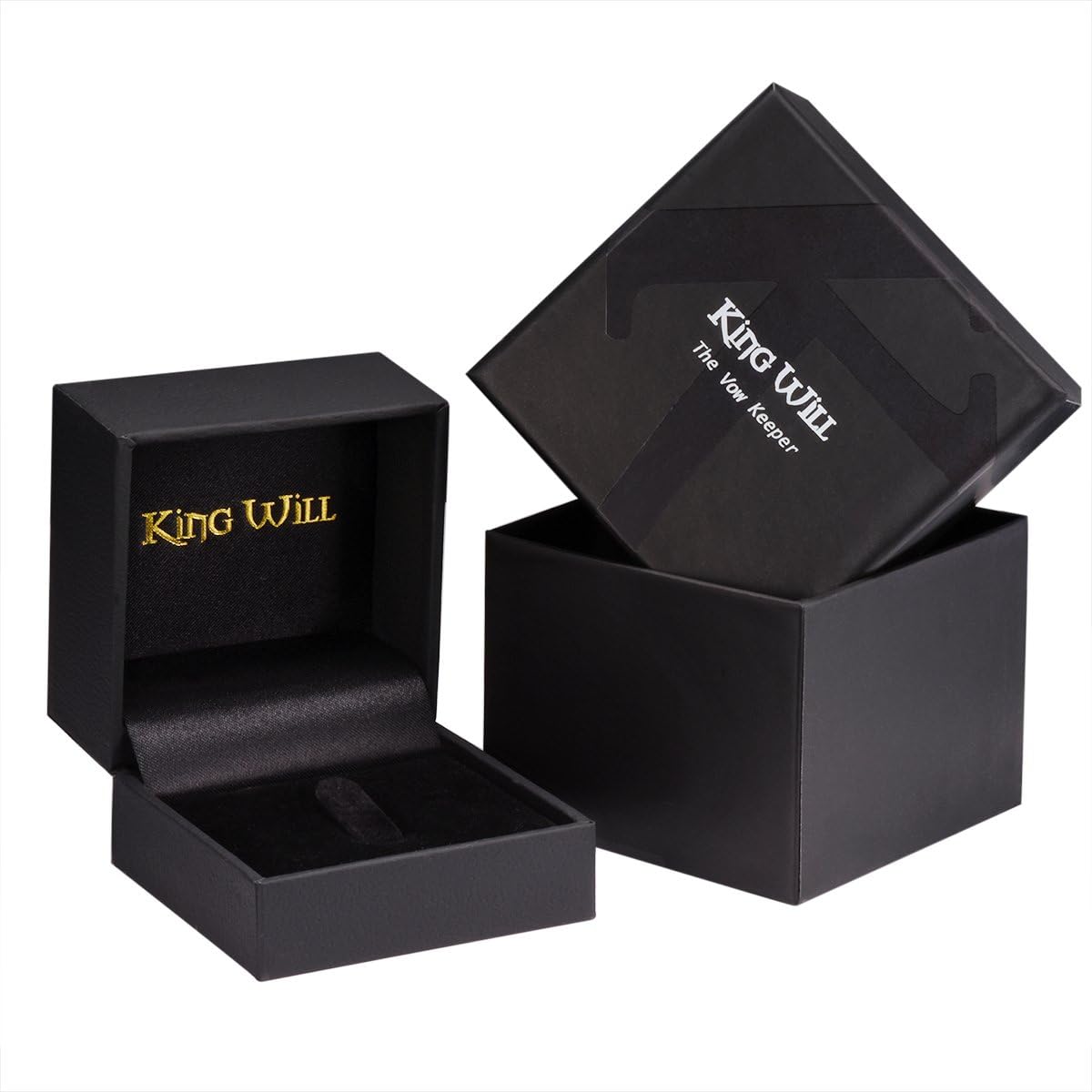 King Will GEM Mens 8mm Black Polished Finish Tungsten Carbide Ring Cubic Zircon Stones Flat Style