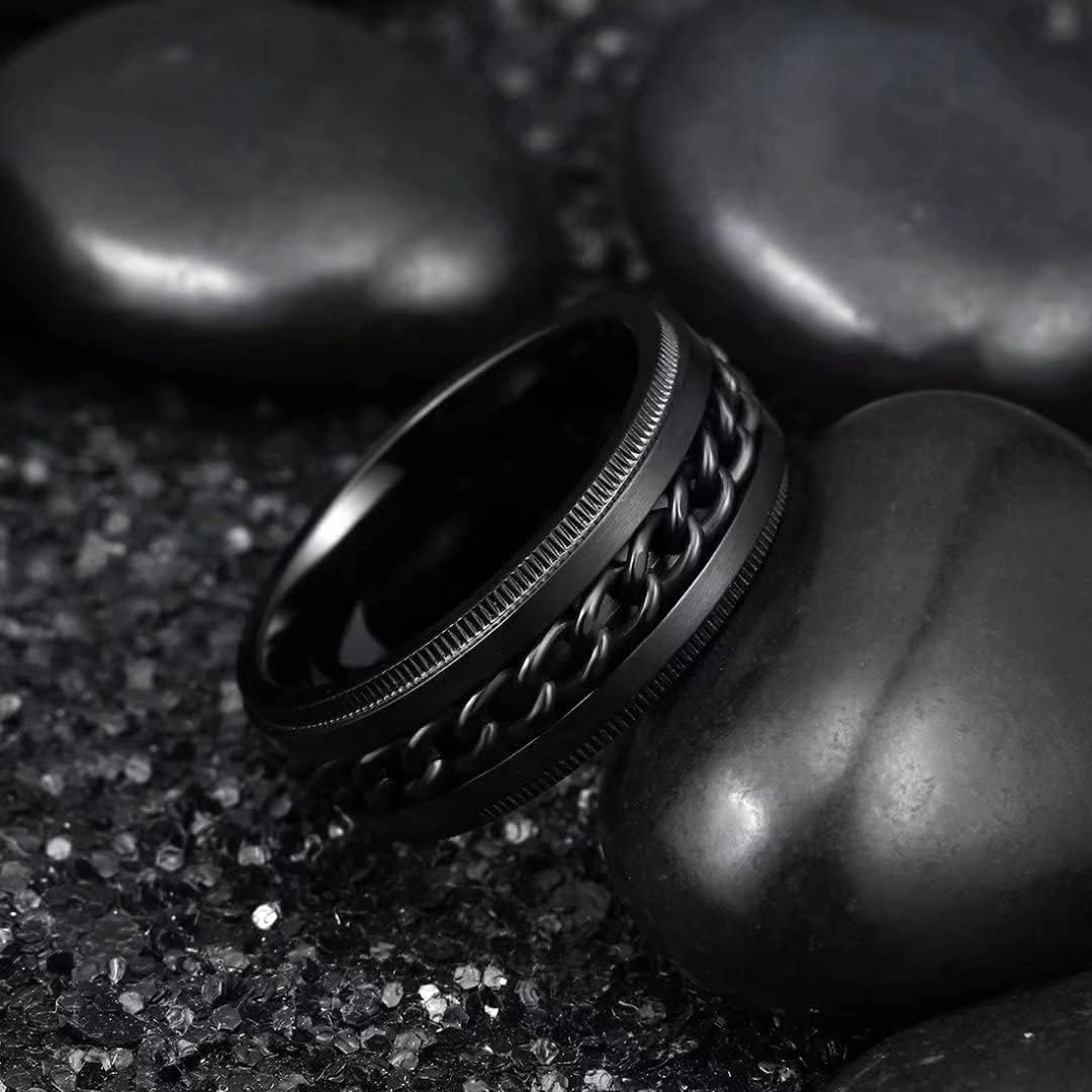 King Will Intertwine 8mm Spinner Ring Stainless Steel Fidget Ring Anxiety Ring for Men Black/Blue/Silver/Gold Fidget Anxiety Ring