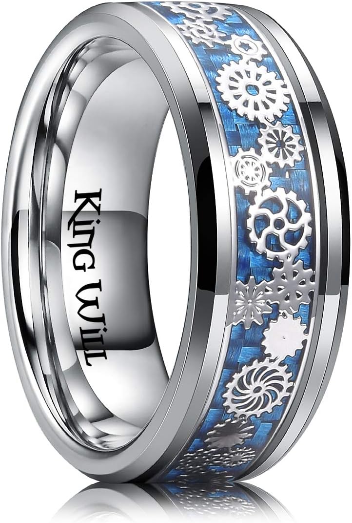 King Will 6mm 8mm Silver Rose Gold Titanium Spinner Ring Fidget Anxiety Ring for Men High Polished Dice Pattern/Lord's Prayer Comfort Ring
