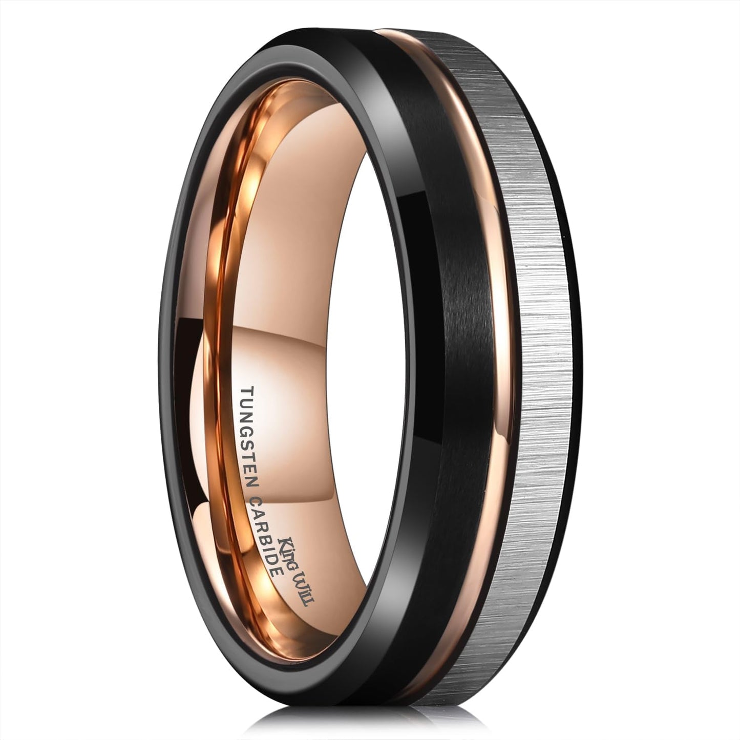 King Will LOOP Mens Women Tungsten Carbide Wedding Band 6mm/8mm Rose Gold Line Ring Black Silver Blue Brushed Gold Groove Tungsten rings Comfort Fit
