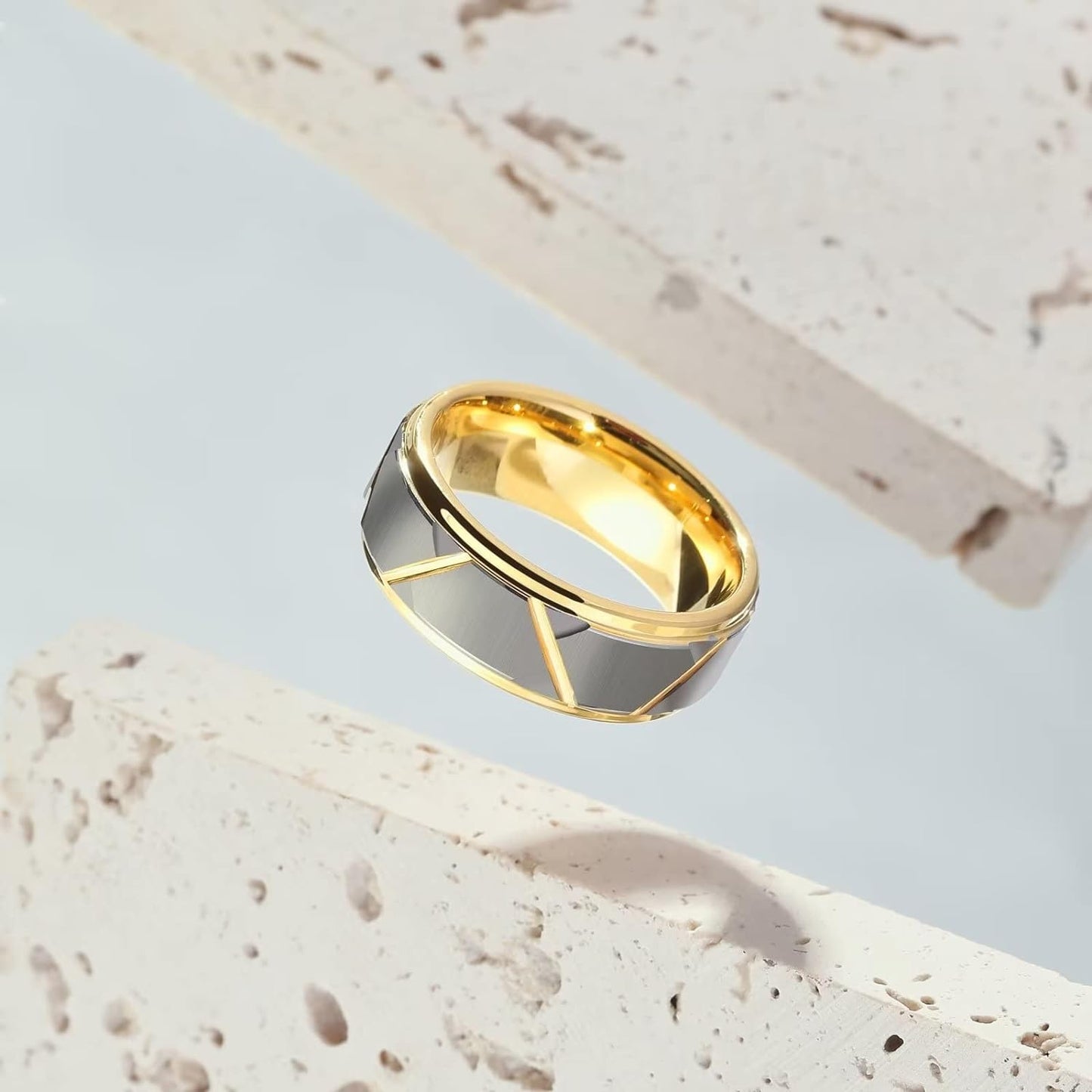 King Will 8mm Men's Tungsten Carbide Silver/Gold/Rose Gold Ring Gold Domed High Polished/Grooved/Faceted/Sandstone Sticker Inlay Step Edge Comfort Fit Wedding Ring