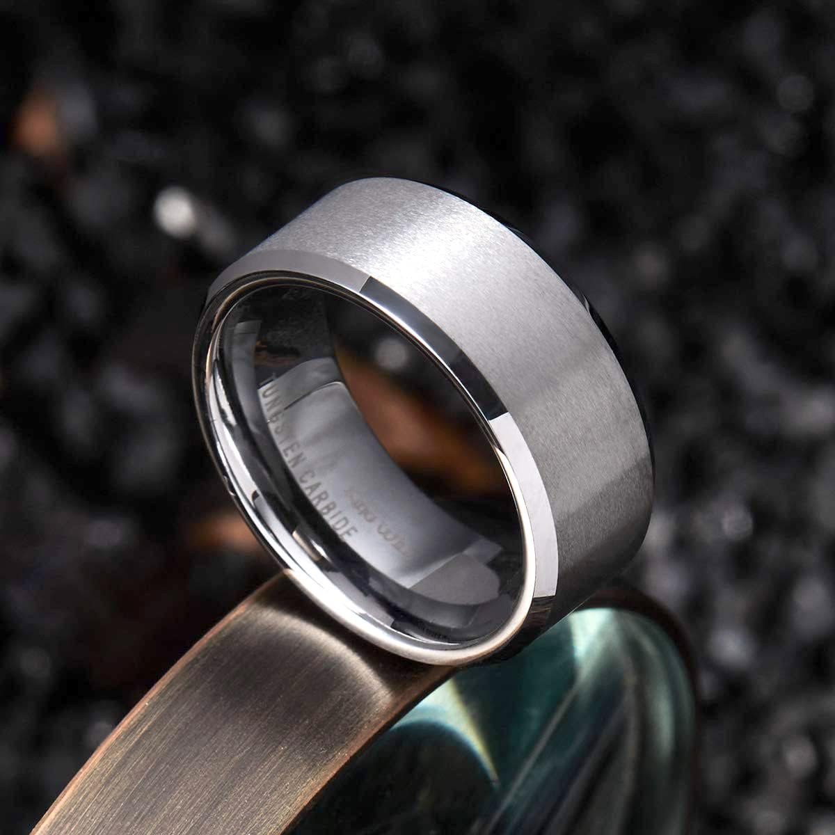 King Will Basic 6mm 7mm 8mm 9mm 10mm Men Wedding Black/Silver Tungsten Ring Matte Finish Beveled Polished Edge Comfort Fit