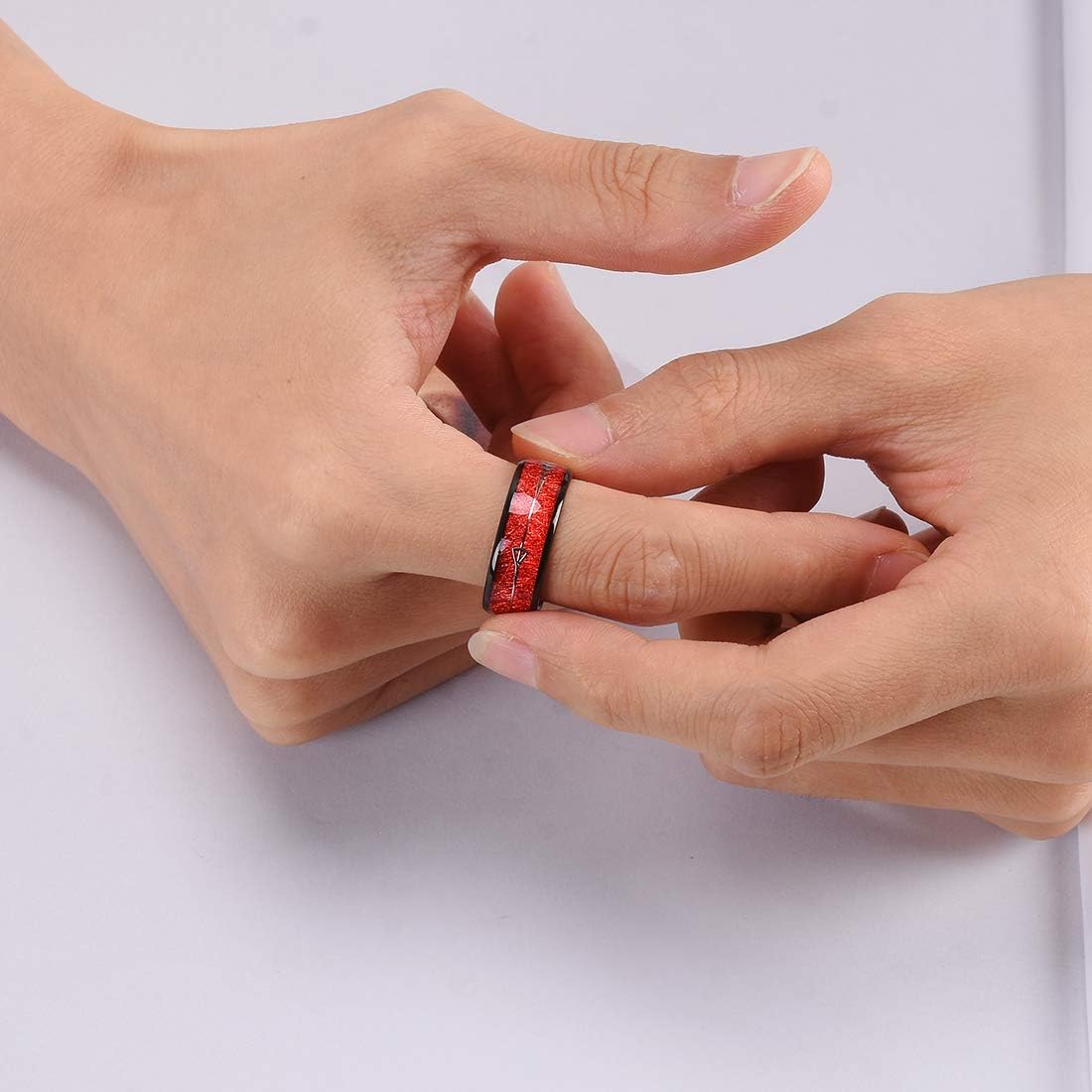 King Will Nature 8mm Arrow Tungsten Carbide Ring Wood Meteorite Sticker Inlay Domed Wedding Ring for Men