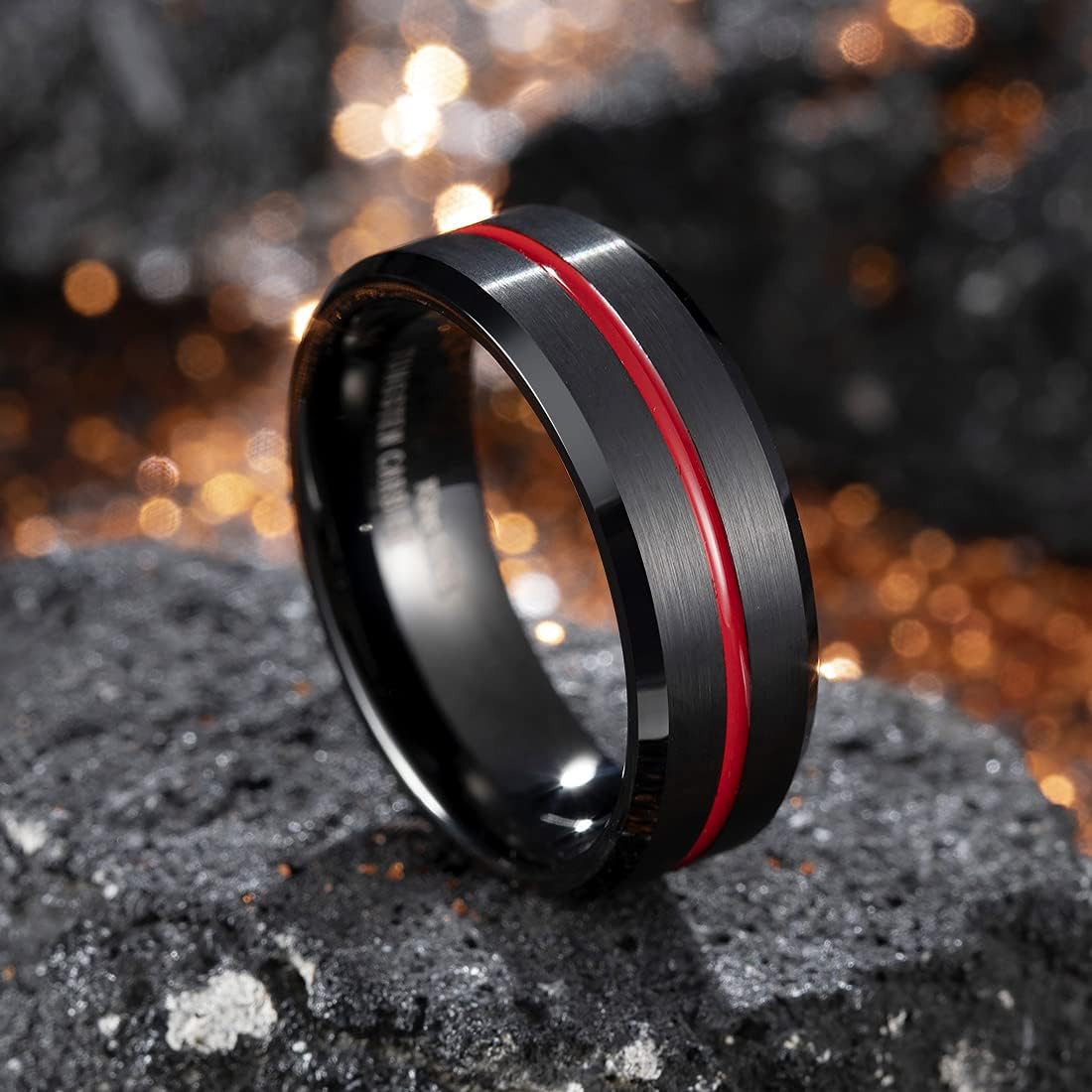 King Will 6mm 7mm 8mm Groove Tungsten Carbide Wedding Ring for Men Black/Silver/Rainbow/Rose Gold/Red/Brown/Blue Thin Groove Center Tungsten Wedding Band Matte Finish