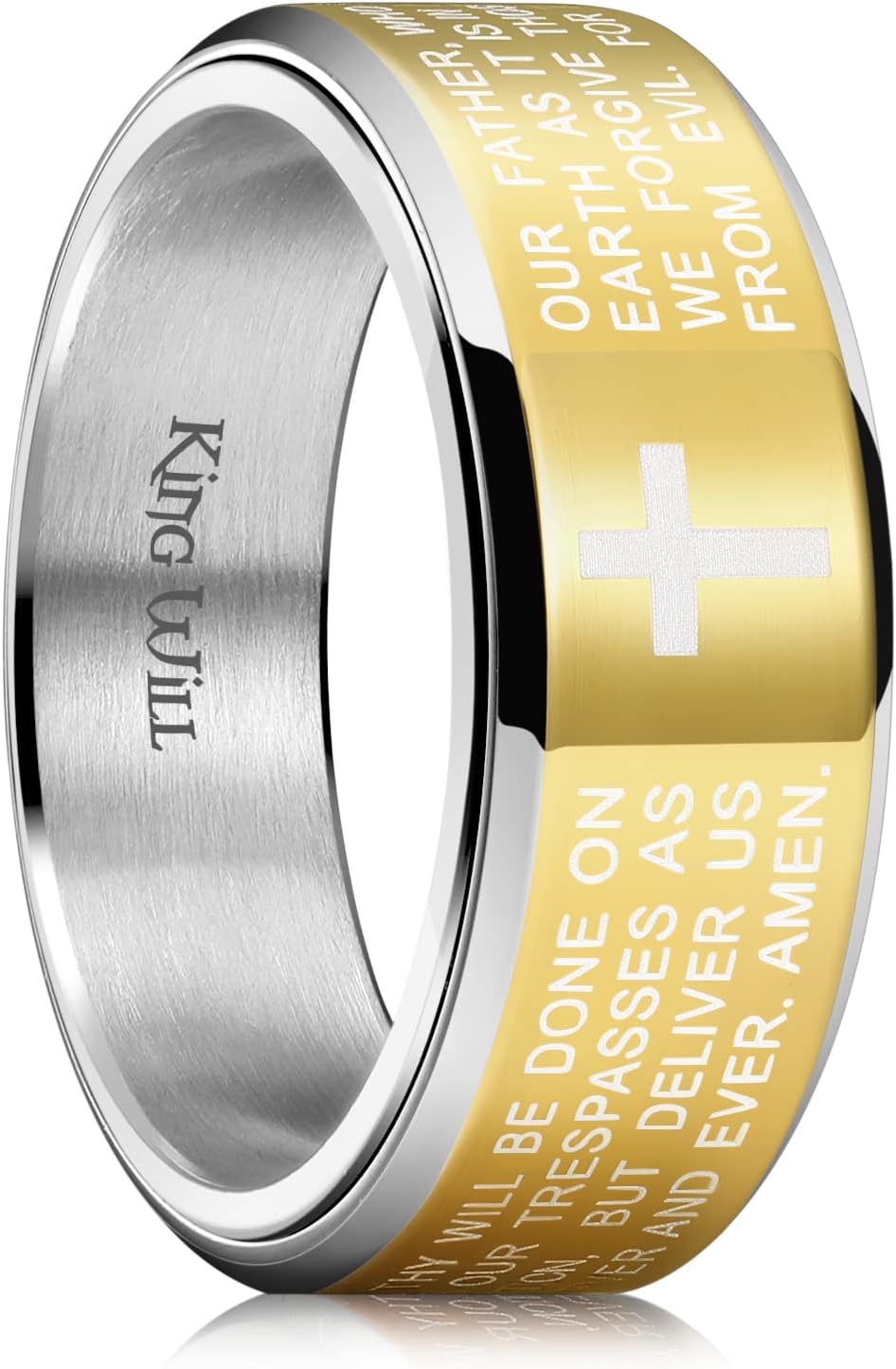 King Will 8mm Black/Gold/Silver Stainless Steel Ring Lord's Prayer Rotatable Ring Men Wedding Band Rings Comfort Fit