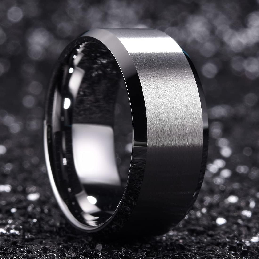 King Will Basic 6mm 7mm 8mm 9mm 10mm Men Wedding Black/Silver Tungsten Ring Matte Finish Beveled Polished Edge Comfort Fit