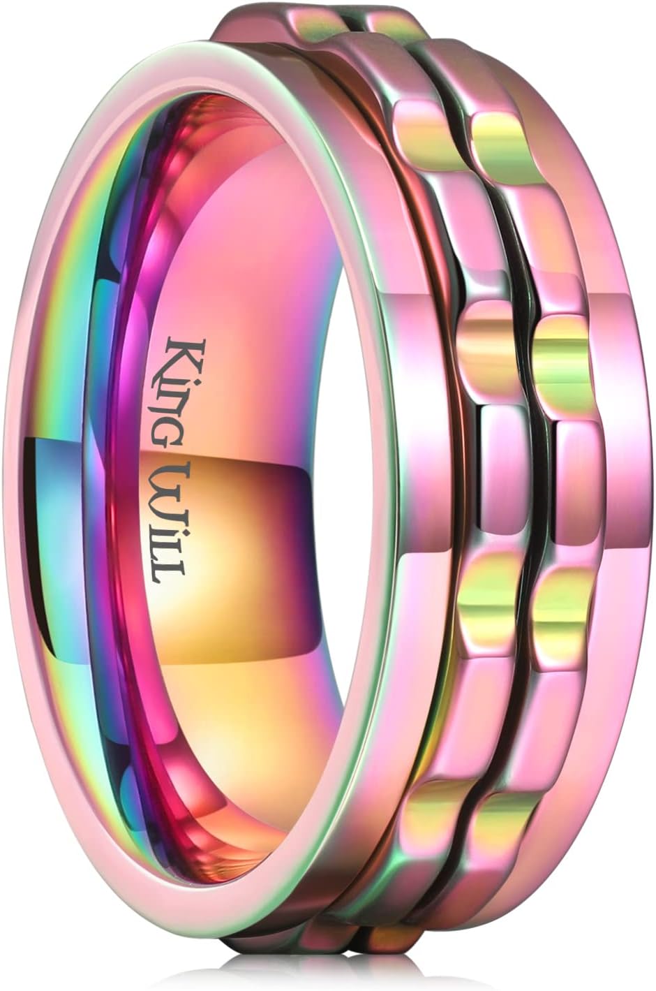 King Will Mens Black Blue Gear Spinner Rings Stainless Steel Fidgets Two Black Gear Fidget Ring High Polish Anxiety Ring For Men Women Wedding Band