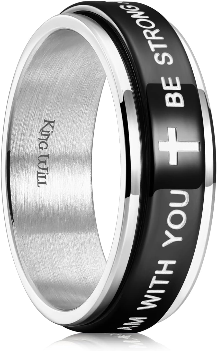 King Will 8mm Black/Gold/Silver Stainless Steel Ring Lord's Prayer Rotatable Ring Men Wedding Band Rings Comfort Fit