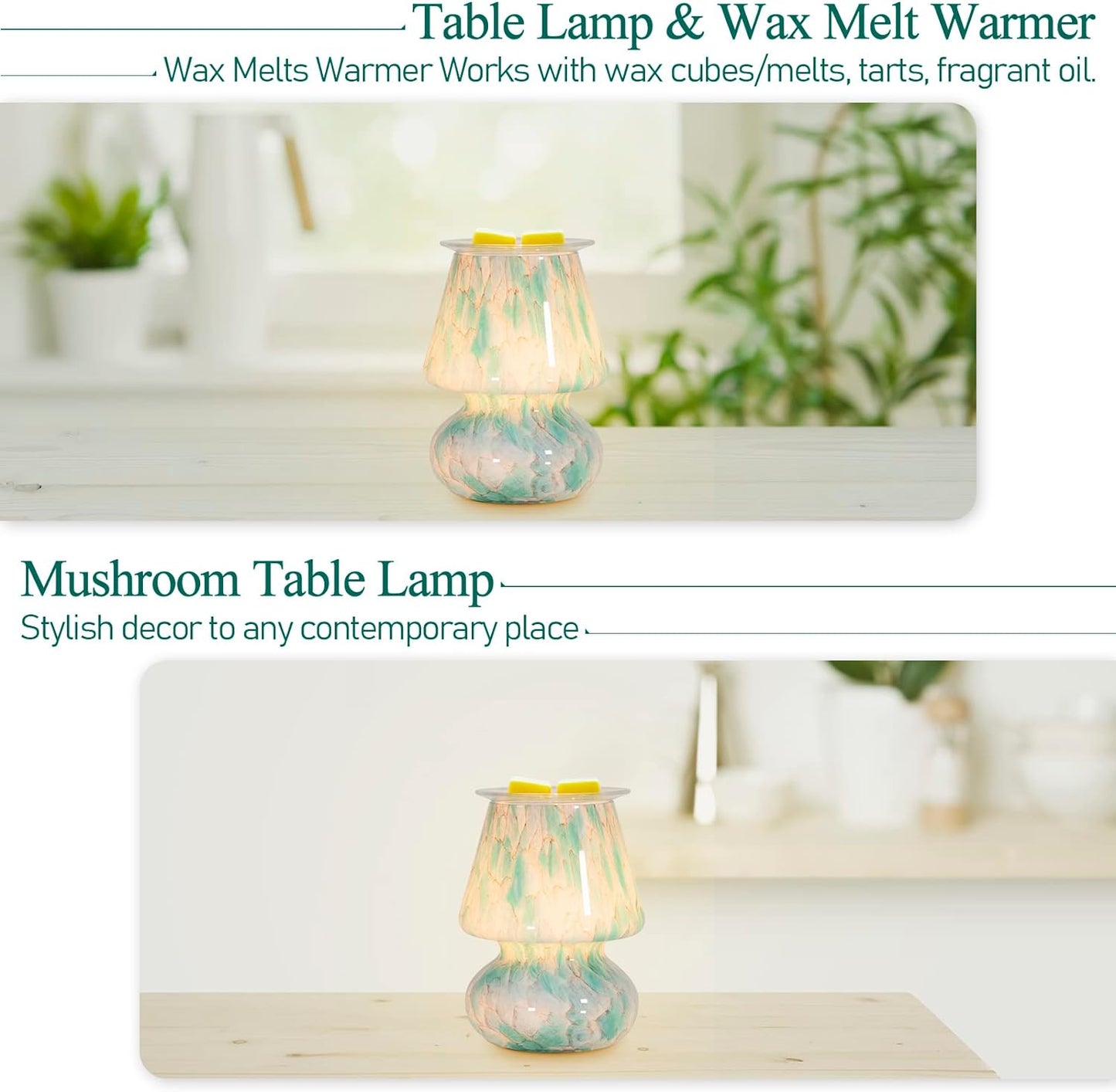 Electric Wax Melts Warmer Burner Essential Oil Warmer Wax Tart Burner Fragrance Night Light Aroma Decorative for Home Office Bedroom Living Room Decor Gifts (Light Green)